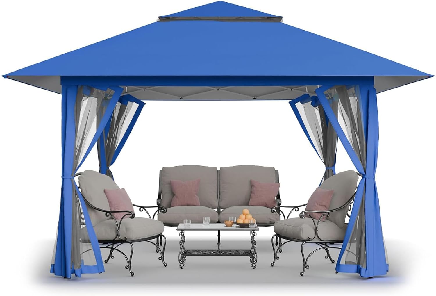 61FzodlXuUL._AC_SL1500_.jpg 13x13 Pop Up Gazebo, Canopy Tent, Gazebos on Clearance - Outdoor Gazebo for Backyard & Patio Furniture - Pop Up Tent with Wheeled Cover Bag (Blue) - Image 1