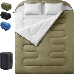 Double Sleeping Bag for Adults with Pillows, XL Waterproof Lightweight 2 Person Sleeping Bags Cold Weather for 3 Season Camping Hiking Backpacking, 2-in-1 Zip Together Machine Washable