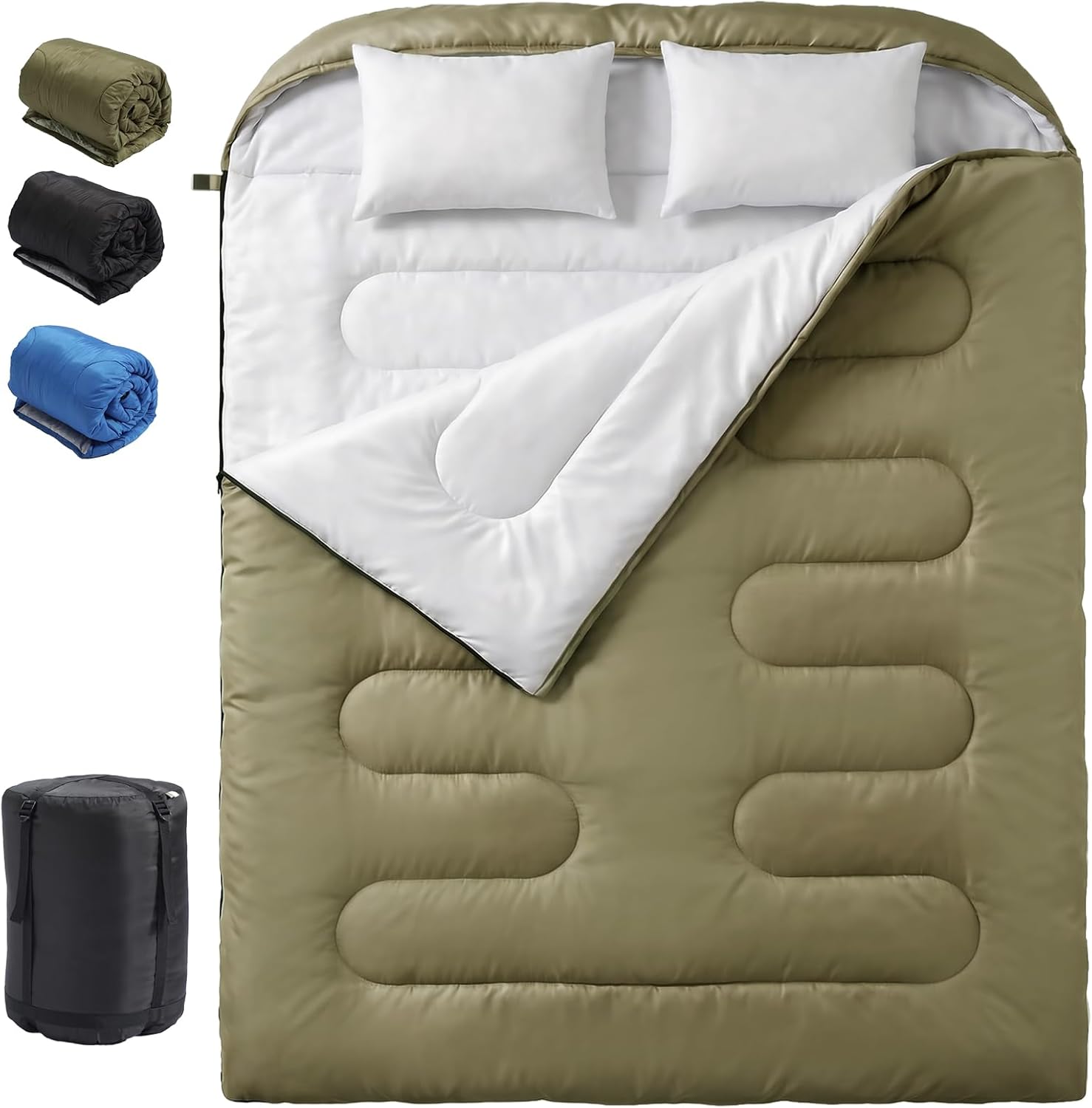 61ZJkmiBZ6L._AC_SL1500_.jpg Double Sleeping Bag for Adults with Pillows, XL Waterproof Lightweight 2 Person Sleeping Bags Cold Weather for 3 Season Camping Hiking Backpacking, 2-in-1 Zip Together Machine Washable - Image 1
