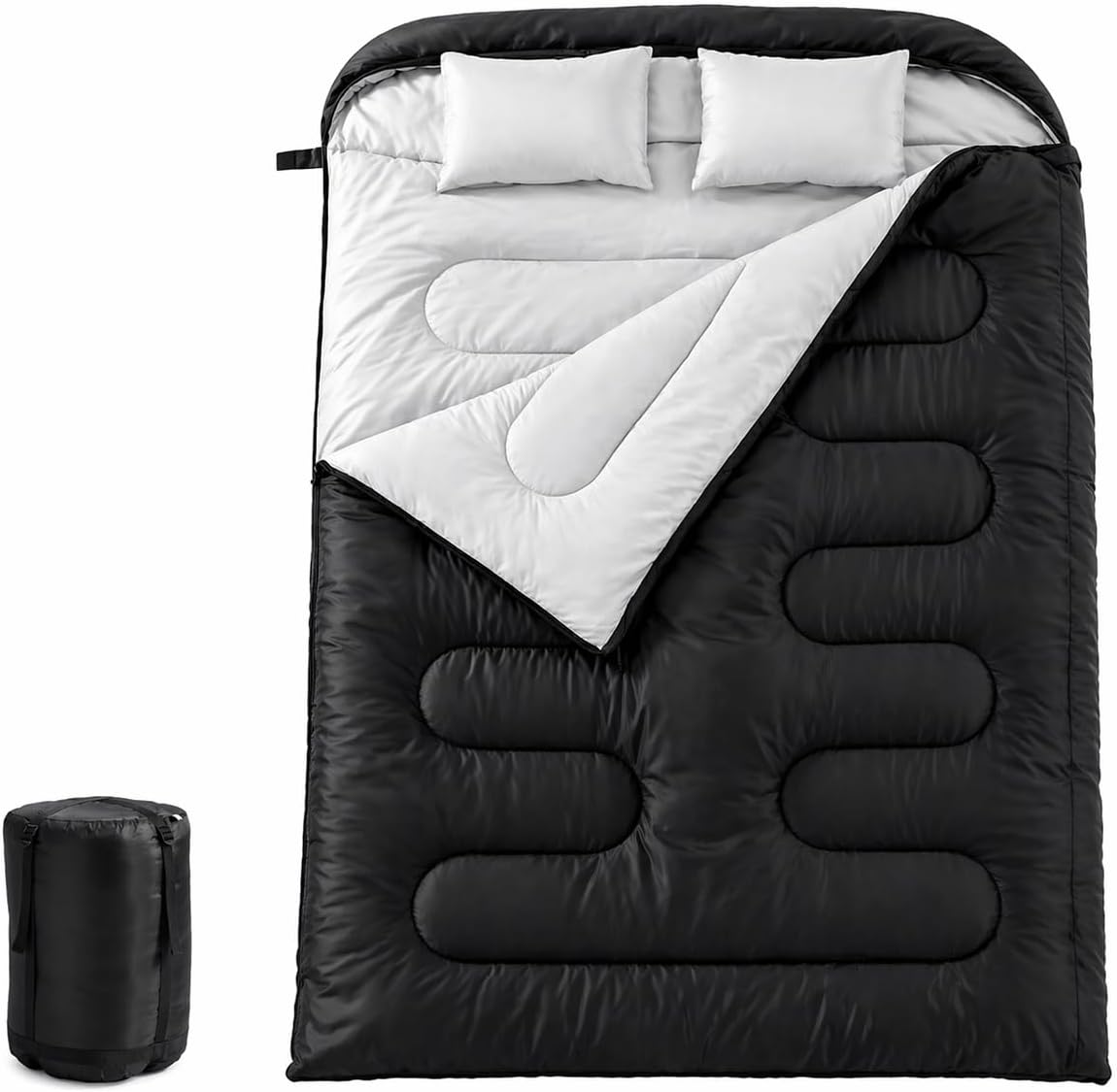 61wEQ1LN1-L._AC_SL1254_.jpg Double Sleeping Bag for Adults Mens with Pillow, XL Size Two Person Sleeping Bag for All Season Camping Hiking Backpacking 2 Person Sleeping Bags for Cold Weather & Warm - Image 1