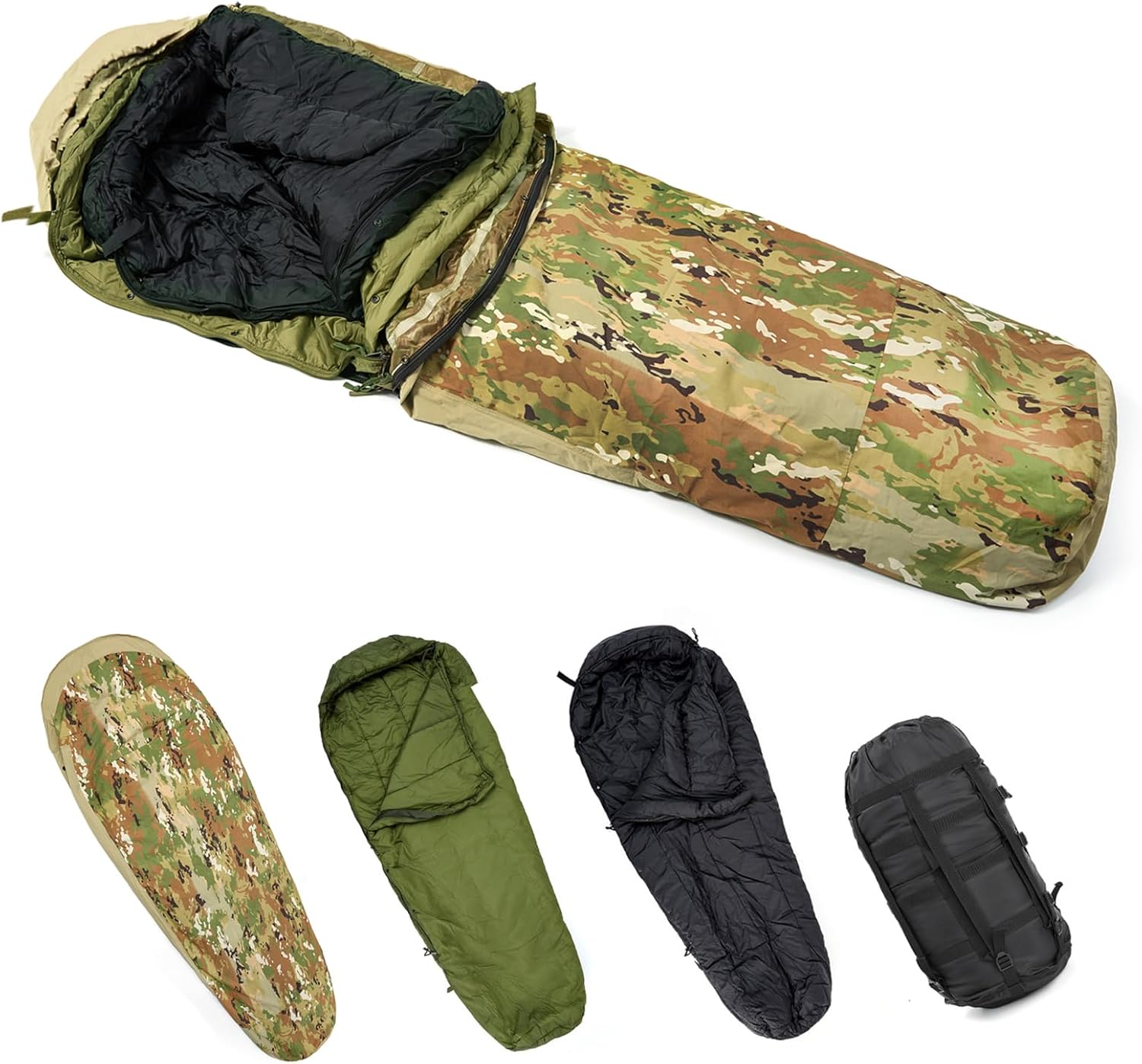 718zbcNGASL._AC_SL1500_.jpg Army Military Modular Sleeping Bags System, Multi Layered with Bivy Cover for All Season, Woodland/Multicam - Image 1
