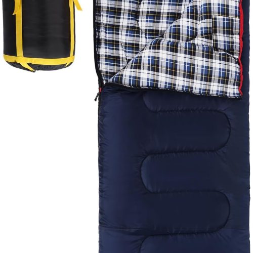 Cotton Flannel Sleeping Bag for Camping Backpacking, Adults Cold Weather Envelope Sleeping Bags with 2/3/4/6lbs Filling