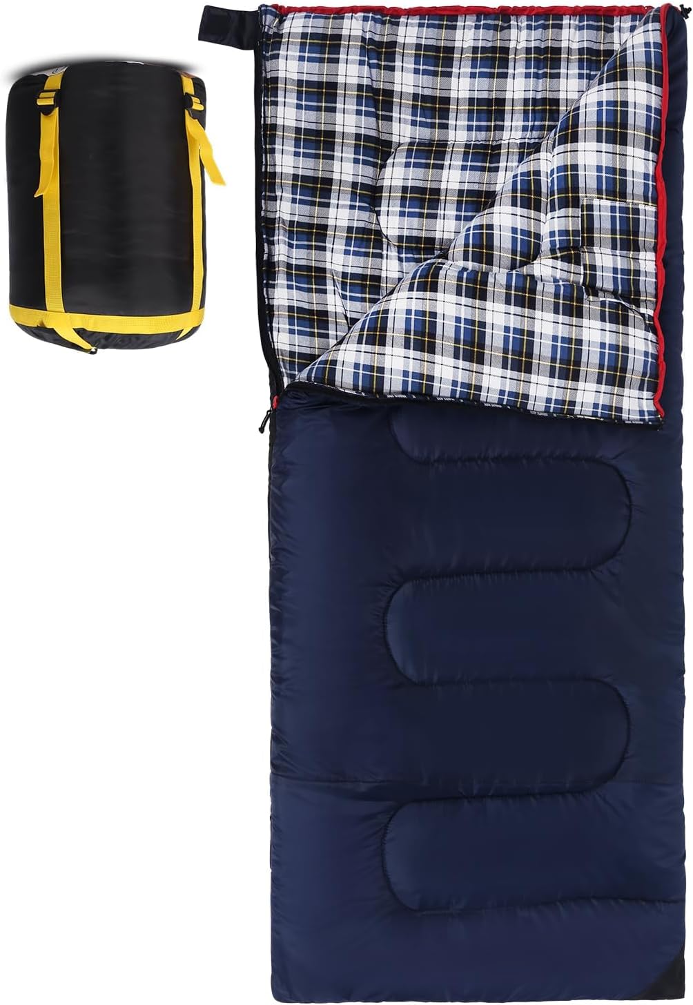 71D74lQtb1L._AC_SL1500_.jpg Cotton Flannel Sleeping Bag for Camping Backpacking, Adults Cold Weather Envelope Sleeping Bags with 2/3/4/6lbs Filling - Image 1