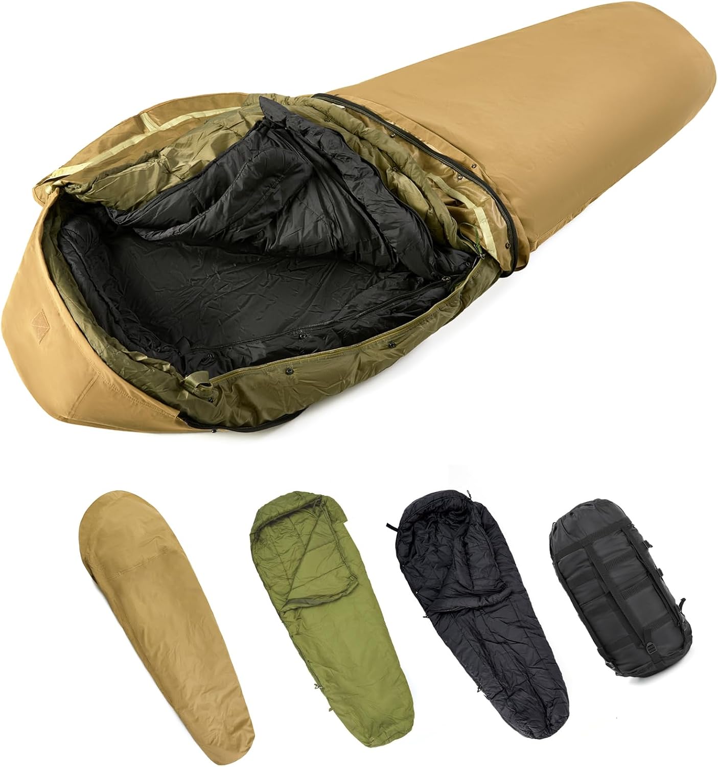 71MiNt988VL._AC_SL1500_.jpg Army Military Modular Sleeping Bags System, Multi Layered with Bivy Cover for All Season, Woodland/Multicam - Image 1
