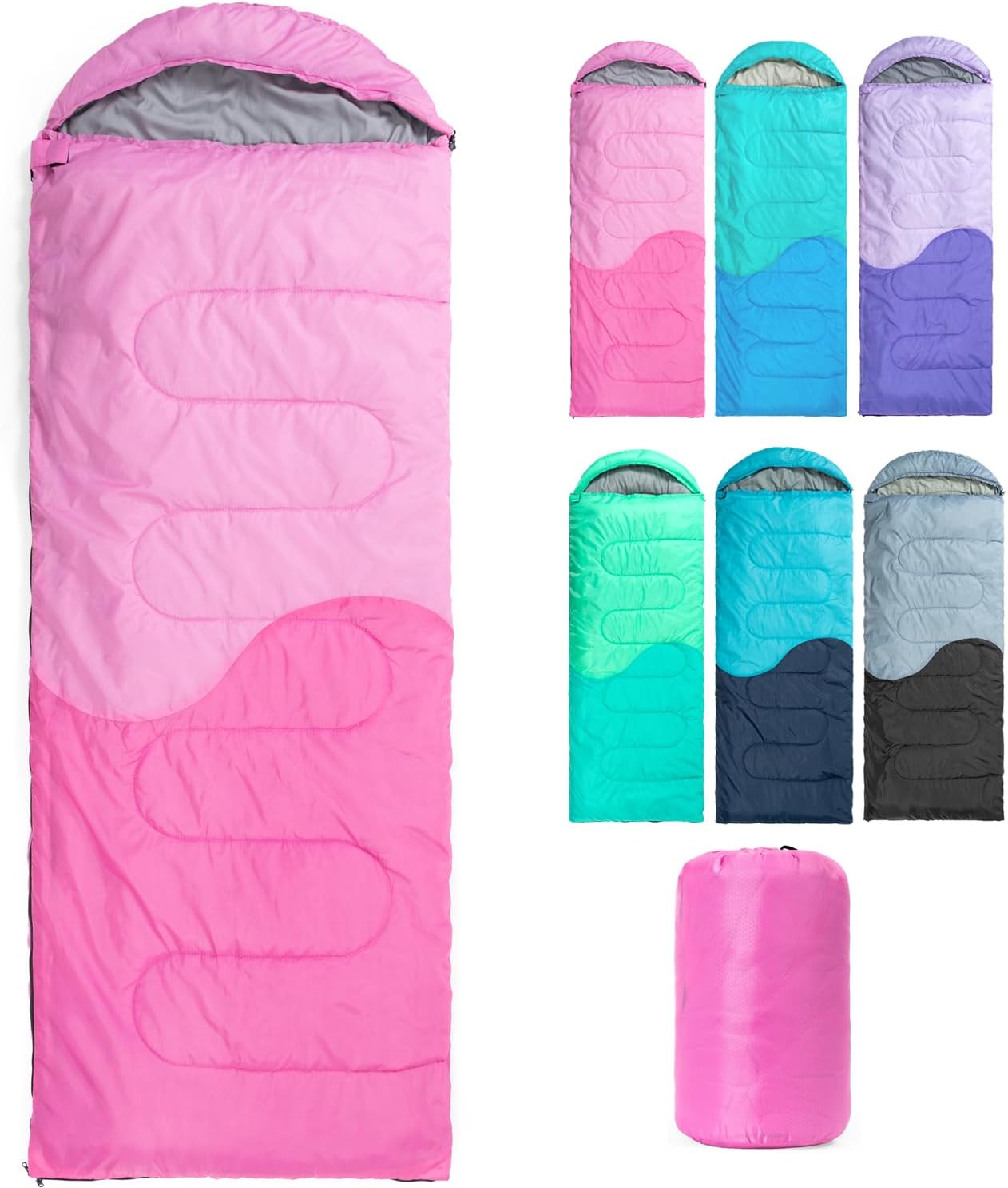 71oJygVOVL._AC_SL1500_.jpg Sleeping Bag - 3 Seasons for Adults Kids Boys Girls Camping Hiking - Warm Cold Weather Lightweight Portable with Compression Bag for Backpacking in Spring, Summer, Fall and Winter - Image 1