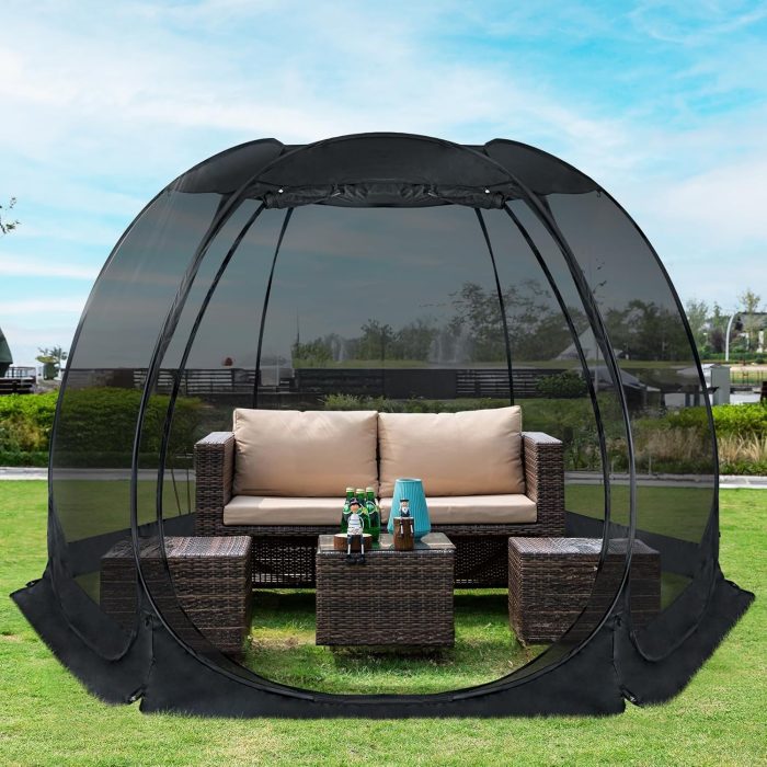 Pop Up Screen House Tent, Instant Outdoor Gazebo with Mosquito Netting & UPF 50+ Sun Protection, Portable Canopy Shelter for Patio, Backyard, Camping (2-10 Person)