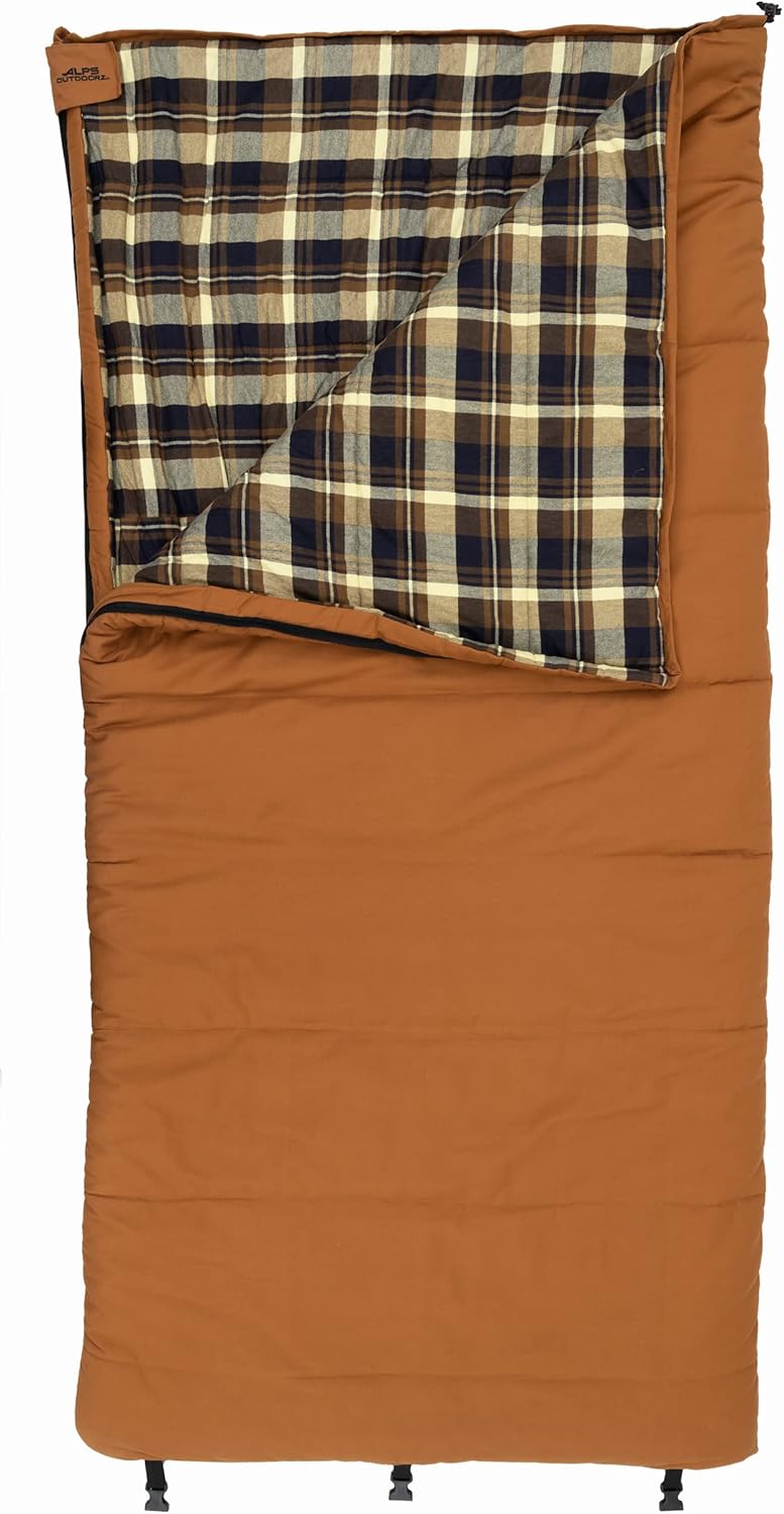 81poQ0N9VxL._AC_SL1500_.jpg -10°F Flannel-Lined Sleeping Bag with Cotton Canvas Shell, Heavy-Duty Zippers, Oversized Rectangle Design, Cold Weather Camping & Hunting Gear - Image 1